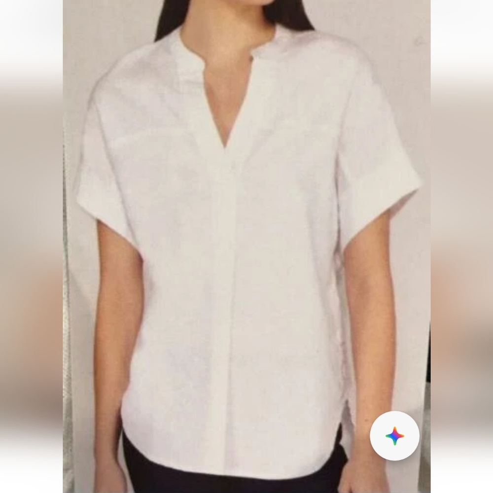 Linen Blend Casual Coastal Nicole Miller Nautical Relaxed Fit Crisp Fresh Top L